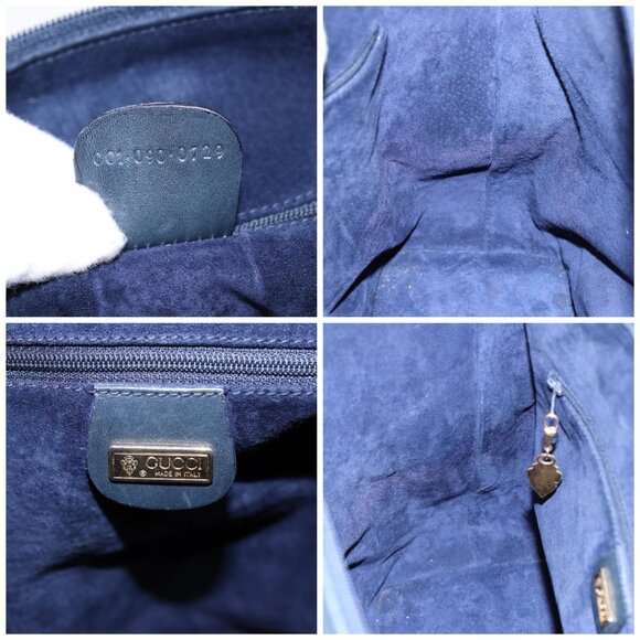 GUCCI Shoulder Bag Leather Navy Gold - Picture 15 of 16